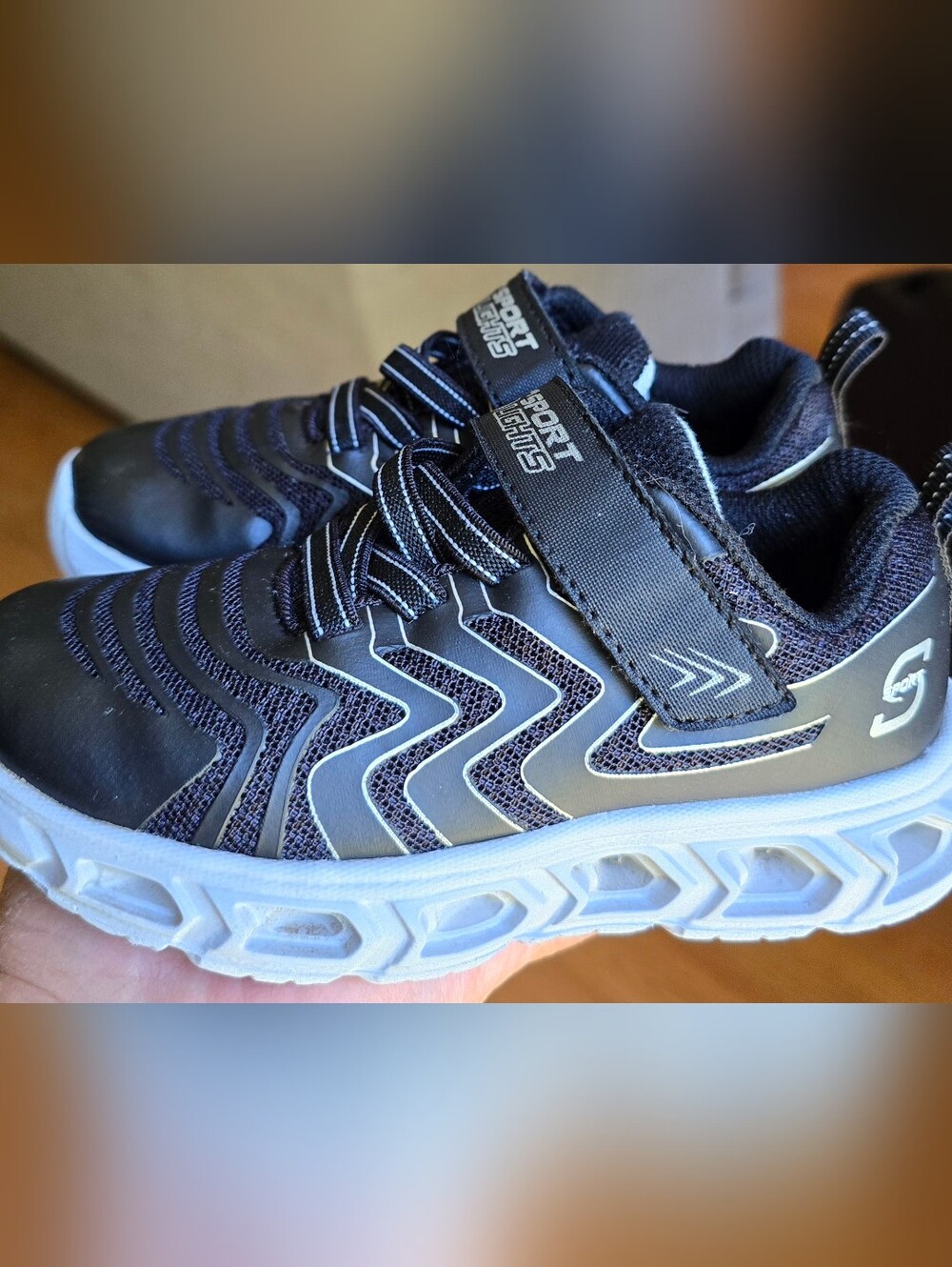 Sz 10 Toddler Kids S SPORT BY SKECHERS JARROD LIGHT-UP Black Bungee Lace/Adj Str